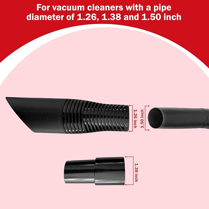FUR-EEL PRO 2.0 Pet Hair Remover Vacuum Attachment, Replaceable Rubber Brush Head for Dog & Cat Hair, Fits 1-1/4, 1-3/8 & 1-1/2 in Round Hoses, for Car Detailing, Carpet & Upholstery