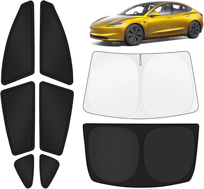 KUST Car Window Shades for Tesla Model 3 Highland 2024-2025 2026 Windshield Sun Shade Side Window Cover UV Block Privacy Protection Accessories for Camping Blackout Rear Back Full Set 8PCS