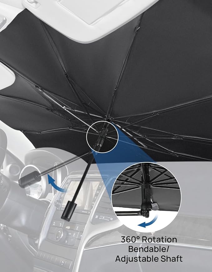 JOYTUTUS Windshield Sun Shade Umbrella, Fit for Ford 2015-2025 F150 F250 F350, with 360° Rotation Bendable Shaft, Titanium Silver Coating for UV Ray Block, Car Front Window Sun Shade Keep the Car Cool