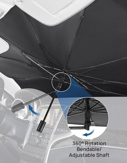 JOYTUTUS Windshield Sun Shade Umbrella, Fit for Ford 2015-2025 F150 F250 F350, with 360° Rotation Bendable Shaft, Titanium Silver Coating for UV Ray Block, Car Front Window Sun Shade Keep the Car Cool