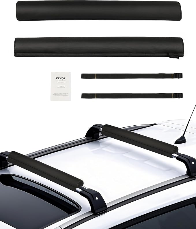 VEVOR Soft Roof Rack Pads, 28" Universal Car Roof Rack Pads for Various Crossbars, 88LBS Load Capacity Luggage Kayak Carrier with 2 Tie Down Straps for SUPs Canoes Snowboards Paddle Boards