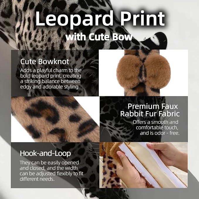 Car Neck Pillow 2PCS Plush Bowknot Car Headrest Pillow – Comfortable Neck Support for Driving Soft Touch Fabric Car Pillow Cute Interior Decor (Leopard Set 4Pcs)