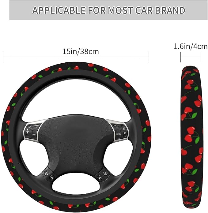 Red Hearts Cherry Steering Wheel Covers Non Slip Neoprene Steering Wheel Protector Universal 15 inch for Men Women Car Trucks