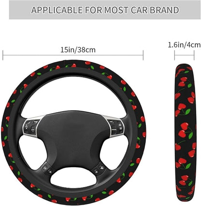 Red Hearts Cherry Steering Wheel Covers Non Slip Neoprene Steering Wheel Protector Universal 15 inch for Men Women Car Trucks
