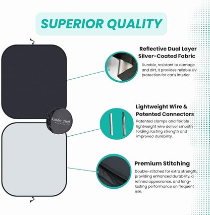 Two-Piece Windshield Sun Shade | Compatible for Chrysler Pacifica (2017-2026) Certified 99.87% UVB & 99.02% UVA Car Sun Shade. Award Winning Sunshade -Patented Technology - Car Shades by Kinder Fluff