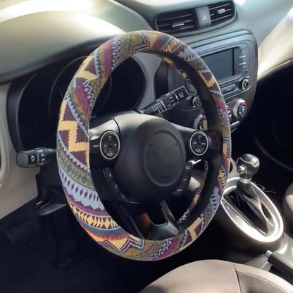 Boho Steering Wheel Cover for Women Men Baja Blanket Enthic Car Steering Wheel Cover Ethnic Car SUV Wheel Protector, Breathable, Anti-Slip, Odorless, Universal Fit 14.5-15 Inch