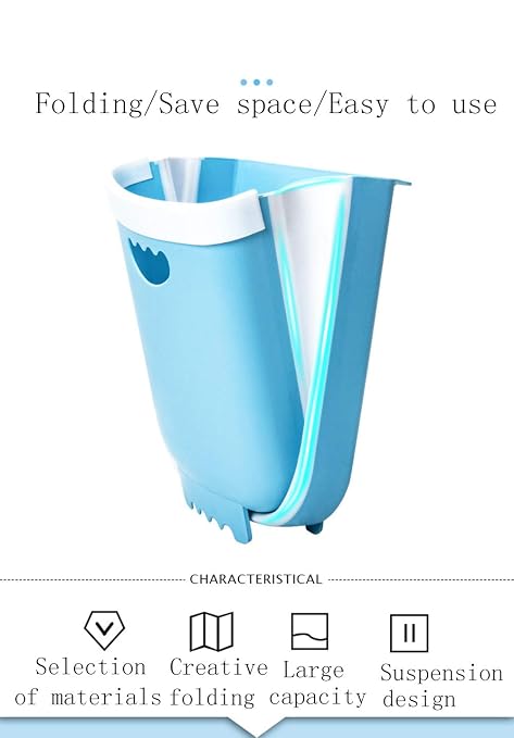 Kitchen Hanging Trash Can,Collapsible Small Garbage Bin for Kitchen Cabinet Cupboard Door, Portable Folding Home Outdoor Plastic Waste Container - 10 L / 2.6 Gallon (Green) (Blue)