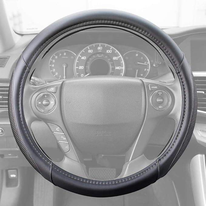 Motor Trend White Steering Wheel Cover - Dotted Comfort Polyester Grip on Stitched Synthetic Leather, White/Black
