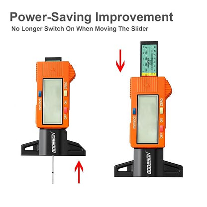 GODESON Tire Tread Depth Gauge,Digital Tire Tread Depth Gauge with Color-Coded Bar,Tread Depth Gauge in 1 Inch/25.4 mm,Tire Depth Gauge with Large LCD Display Suitable for All Vehicle Tires-Orange
