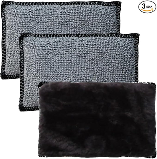 ZIMISI 3PCS Car Interior Scrubbing Sponges, 5.5"×3.9" Microfiber Auto Cleaning Applicator Pad, Detailing Scrub Sponge for Vehicle Leather Seat, Vinyl, Plastic, Upholstery (Black/Grey)