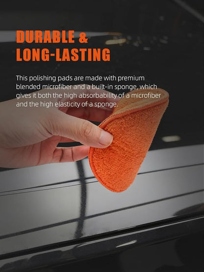SPTA Microfiber Applicator Pads, 9Pcs 5 inch Car Wax Applicator Hand Polishing Microfiber Foam Pads Set with Grip of Elastic Band, Microfiber Buffing Cleaning Pads for Car Polish Applying Wax