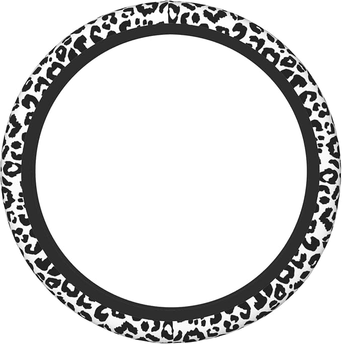 Black Leopard Print Steering Wheel Cover for Women & Men – Universal 15 Inch Car Accessories, Non-Slip & Stylish Design, Fits Most Cars, SUVs, and Auto