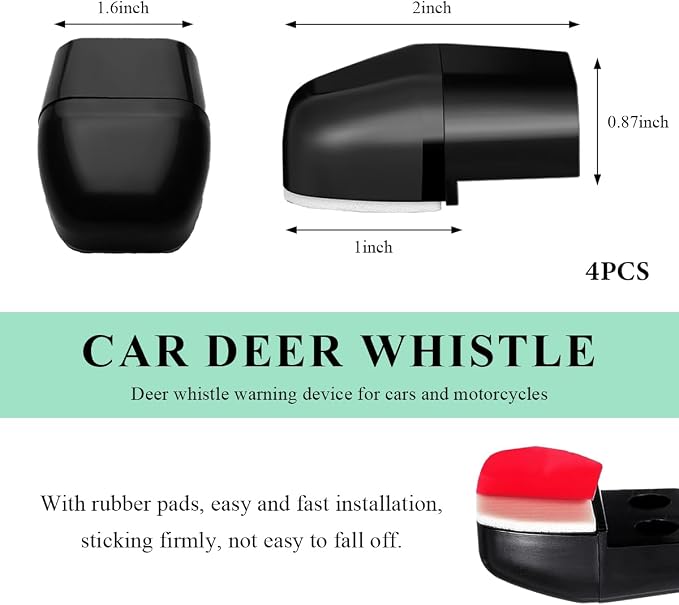 4 PCS Deer Whistles for Car, Deer Warning Whistle Wind Activated Safety Alert with Adhesive Tape, Animal Alert Device Avoid Collision for Sedans Trucks Motorcycles, Car Accessories (Black)