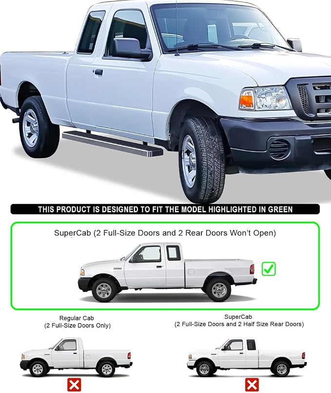 APS 304 Stainless Steel Polished 6in Silver Running Boards Compatible with Ford Ranger Mazda B-Series 1998-2011 Super Cab (Nerf Bars Side Steps)