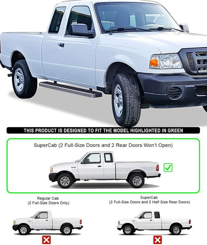 APS 304 Stainless Steel Polished 6in Silver Running Boards Compatible with Ford Ranger Mazda B-Series 1998-2011 Super Cab (Nerf Bars Side Steps)