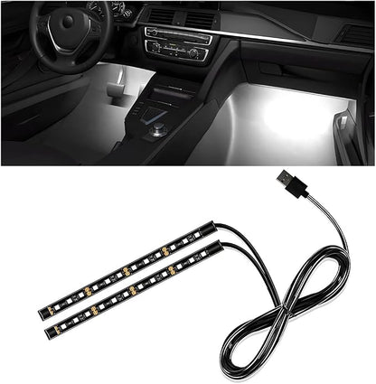 Wevdn Car Interior LED Strip Light, 12V 24 LED Waterproof Neon Ambient Night Light with USB Port, Automotive Atmosphere Decorative Under Dash Lighting Kit, Car Accessories (White)