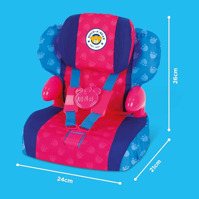 Casdon Build-A-Bear Workshop Furry Friend Toy Car Booster Seat | for Kids Aged 3+ | Use at Home or in Car | Adjustable Headrest & Seatbelt Lock | Fits Cuddly Toys | Bear Not Included