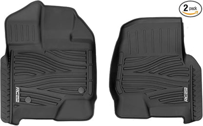 Rough Country Flex-Fit Front Floor Mats for Ford F-150 (2015-25)/Lightning (2022-25)/Raptor (2017-25) Crew Cab - Custom All-Weather Non-Slip TPE Liners w/Spill Saver Lip