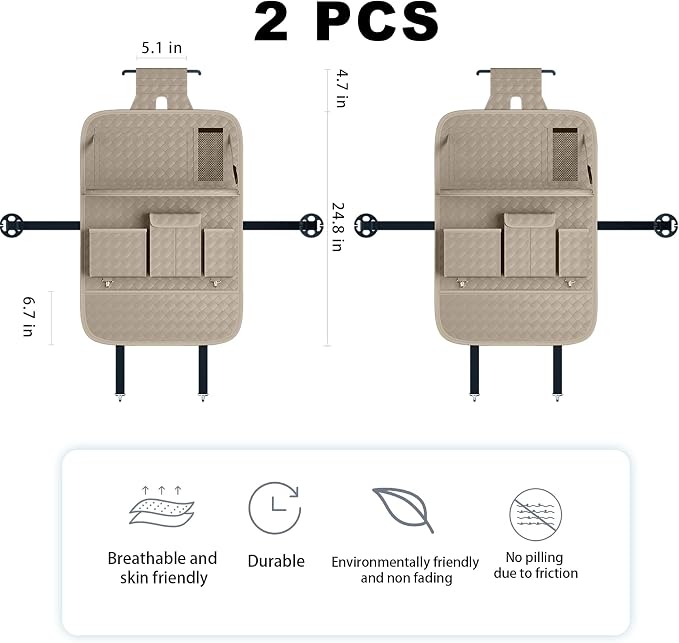XDV Car Seat Organizers,Multi-functional Back Seat Protectors, Storage Pouches, and Tray Holders (for Cars, Kids, Seat Back and Rear Seats) (Woven Beige, 2 Pcs)