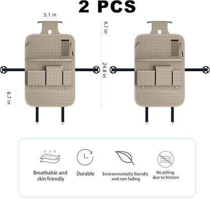 XDV Car Seat Organizers,Multi-functional Back Seat Protectors, Storage Pouches, and Tray Holders (for Cars, Kids, Seat Back and Rear Seats) (Woven Beige, 2 Pcs)