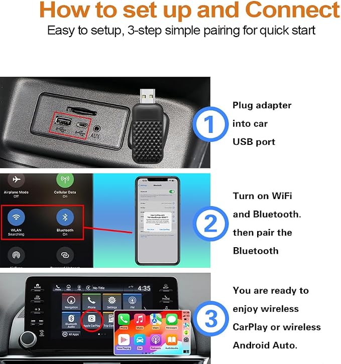 2026 Upgraded Wireless CarPlay & Android Auto Adapter: CarPlay Wireless Adapter for iPhone, Plug & Play 5G WiFi & USB Bluetooth 5.0 Dongle, Convert Wired to Wireless for Factory Cars 2015+