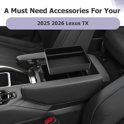 LUWU 2025 2026 Lexus TX Center Console Organizer 2-Pack for 2024 2025 2026 Lexus TX 350/500h/550h+ Accessories Armrest Console Storage Box Glove Organizer Tray ABS Material Black