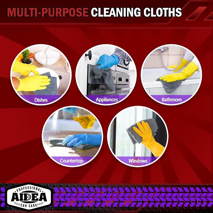 AIDEA Microfiber Cleaning Cloth 12 Pack, Microfiber Towels for Cars, Soft & Absorbent Cleaning Rags, Premium Lint Free Shop Towels for House, Kitchen, Car, 12inx16in, Grey