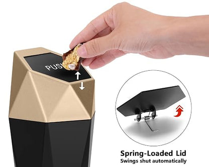 Ginsco 2 Pack Car Trash Can with Lid, Cup Holder Garbage Can for Car, Garbage Bin Cars Accessories for Interior, Leakproof Small Trash Bin, Mini Trash Can for Cars, Home, Bedroom, Office (Golden)