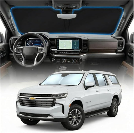 for Chevy Suburban Sun Shade Windshield Cover - Custom Fit Suburban Accessories 2021-2024 2025 Sunshade Foldable UV Protection & Heat Shield Sun Visor Accessories