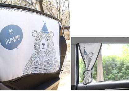Magnetic Car Sun Shade Curtain for Side Window – Sun Blocker and UV Protector for Baby, Kids, and Pets – Universal Fit with Built-in Magnets for Steel-Framed Door (Be-Awesome Bear)