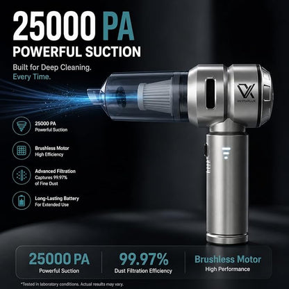 Handheld Car Vacuum Cleaner Cordless Powerful 25000Pa Suction, 3-Speed Brushless Motor Mini Portable Rechargeable Lightweight Hand Held Vacuum & Blower for Vehicle Office Home Pet Hair