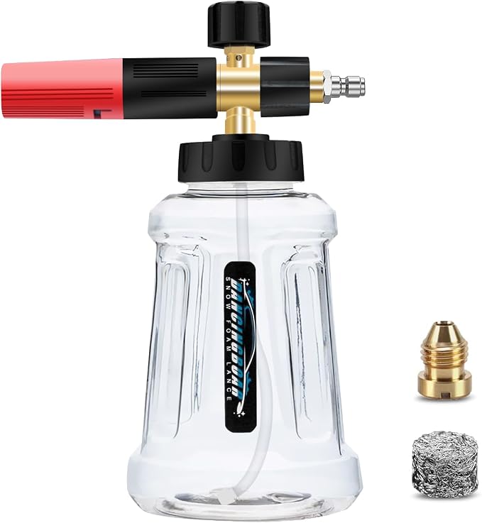 Foam Cannon For Pressure Washer, Car Wash Spray Gun with M22 and 1/4 Inch Quick Connector, 1L Bottle Foam Lance, Car Wash Foam Cannon Compatible With Most Pressure Washer (3600PSI, Red)