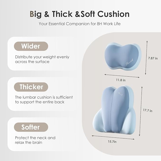 FLORICH Lumbar Support with Car headrest Back Pillow for Chairs Headrest Pillow for Car Ergonomic Ultrathick Memory Foam Back Pillow for Office Chair (Blue)
