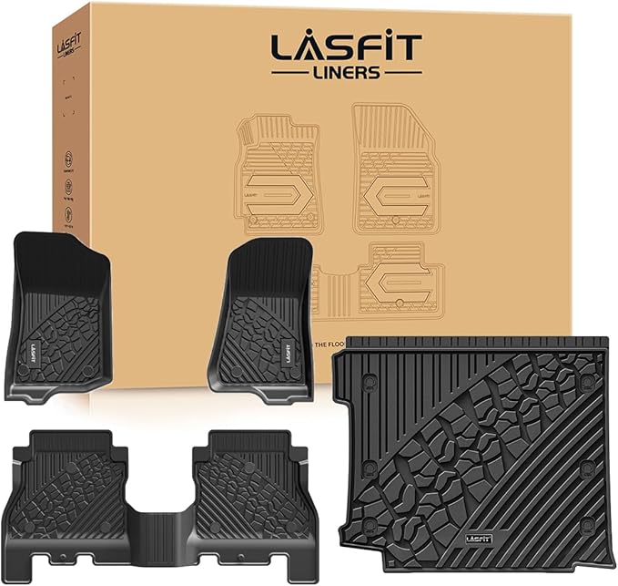 LASFIT Floor Mats & Trunk Mat for Jeep Wrangler JL 2018-2025 2026 4 Door Cargo with SUBWOOFER, All Weather TPE Custom Cargo Mat Fit for Flat Load Floor Gas Type (Not for JK/Not PHEV/Not 2-Door)