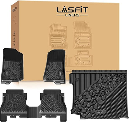 LASFIT Floor Mats & Trunk Mat for Jeep Wrangler JL 2018-2025 2026 4 Door Cargo with SUBWOOFER, All Weather TPE Custom Cargo Mat Fit for Flat Load Floor Gas Type (Not for JK/Not PHEV/Not 2-Door)