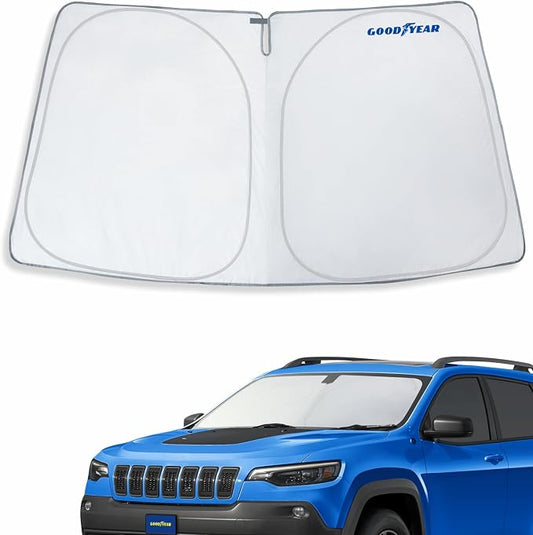 Goodyear Foldable Windshield Sunshade for Jeep Cherokee 2014-2023, SUV car Accessories, Sunshade Cover, Sun Shade Car Windshield, Window Sun Blocker - GY008261