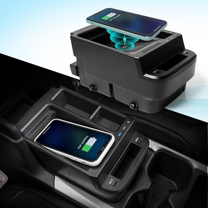 CarQiWireless Wireless Charger & Center Console Organizer for Honda CR-V (2017-2022) – Upgraded Interior Car Accessory with USB Ports, Fast Wireless Charging, and Extra Storage
