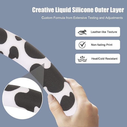 Cow Print Steering Wheel Cover with Silicone Inner Ring, Non-Toxic, Odorless Silicone Leather with Non-Fading Cow Pattern for Men Women, Universal 14.5 to 15 Inch (Cow Print)