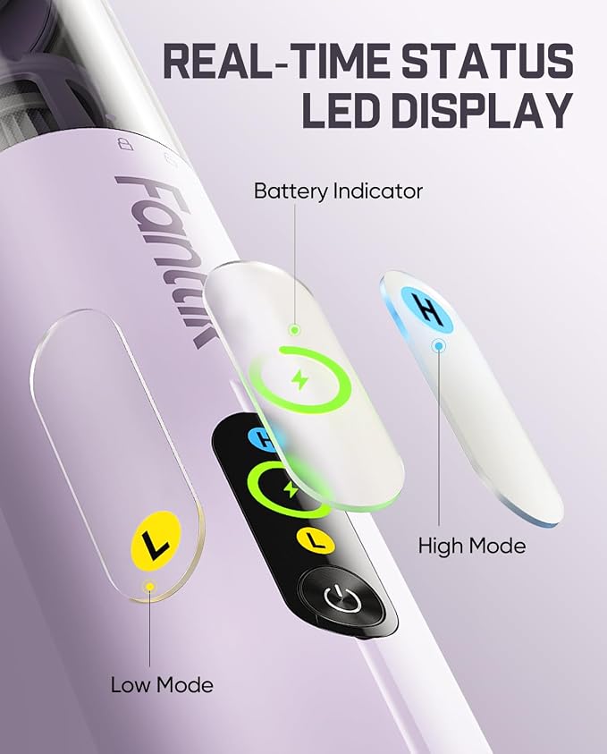 Fanttik Slim V10 Ultra Cordless Car Vacuum, 4-in-1 Portable Mini Vacuum with 19kPa Suction, Freely Combinable Accessories, 2 Suction Modes, Handheld Vac for Car, Small Jobs, Keyboard, Office (Purple)
