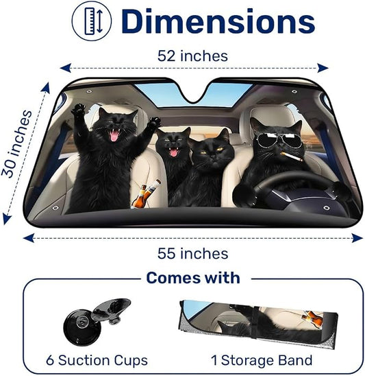 GENANY Cat Family Windshield Sun Shade for Car SUV Truck (55x30 Inches), Front Window Visor for Windows, Protector Blocks UV