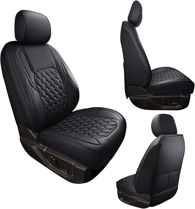 Huidasource Front Car Seat Covers, Waterproof Faux Leather F150 Truck Seat Cushion Cover Custom Fit for 2015-2025 Ford F150 SuperCrew & 2017-2025 F250 F350 F450 Super Duty Crew Cab(Front Pair/Black)