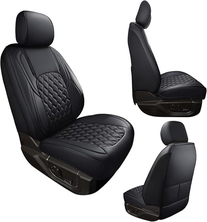 Huidasource Front Car Seat Covers, Waterproof Faux Leather F150 Truck Seat Cushion Cover Custom Fit for 2015-2025 Ford F150 SuperCrew & 2017-2025 F250 F350 F450 Super Duty Crew Cab(Front Pair/Black)