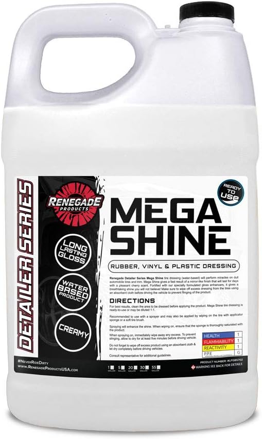 Mega Shine Premium Water Based High Gloss Rubber Vinyl & Plastic Dressing (1 Gallon)
