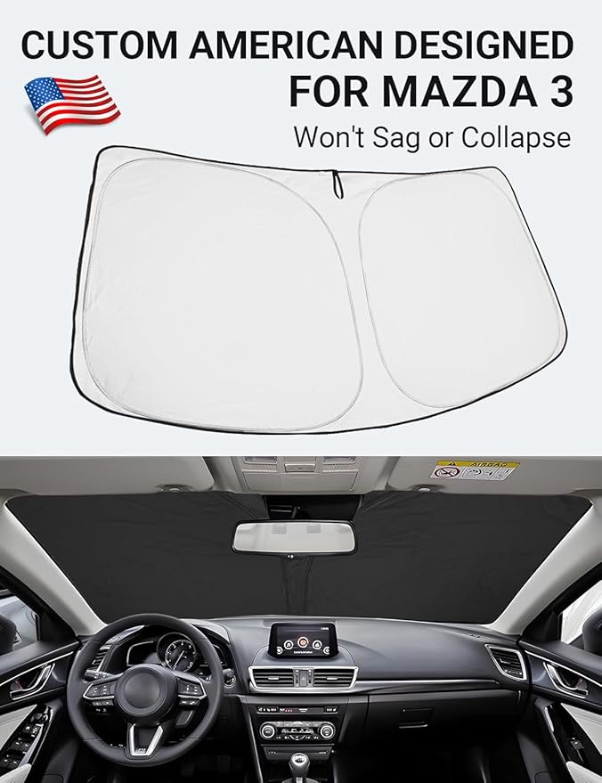 Proadsy 2026 Upgrade Front Windshield Sun Shade Foldable Sunshade Protector Custom Fit 2014-2018 Mazda 3 Accessories