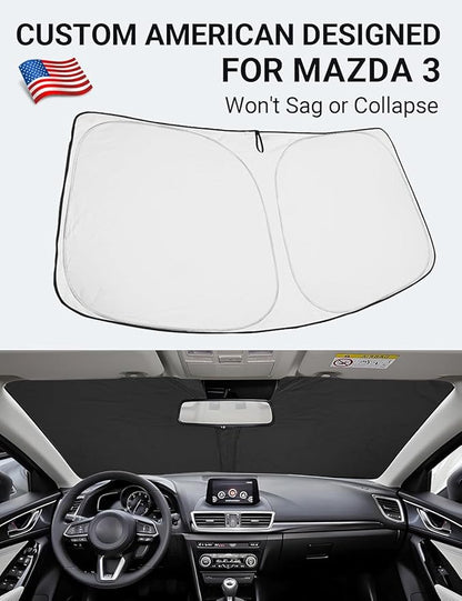 Proadsy 2026 Upgrade Front Windshield Sun Shade Foldable Sunshade Protector Custom Fit 2014-2018 Mazda 3 Accessories