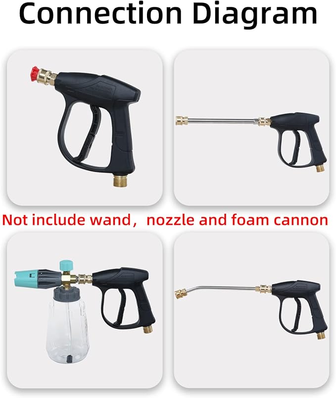 Sooprinse High Pressure Washer Gun 3000 PSI Max, Power Washer Short Gun with 1/4 Inch Quick Connector, M22-14