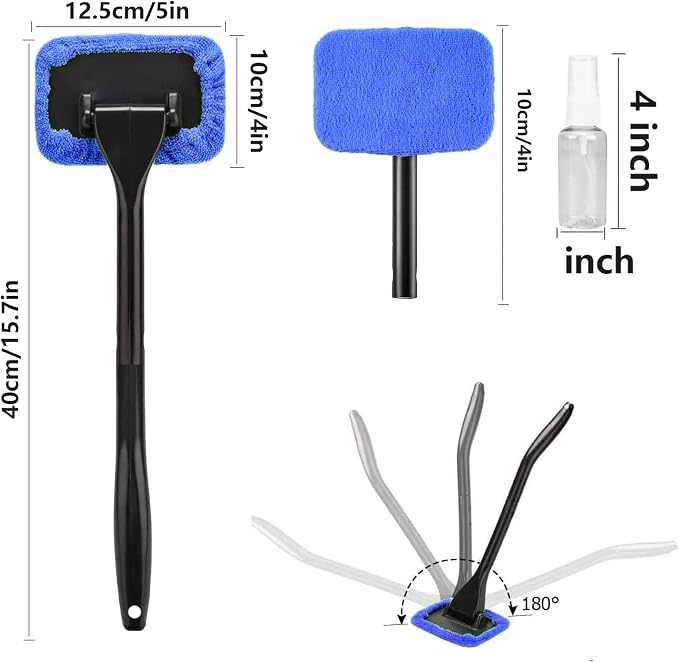 desin Car Windshield Cleaner Tool with Extendable Handle, Inside Auto Window Glass Cleaning Kit with 5 Washable Microfiber Pads, Streak-Free Defogger Wand for Deep Dashboards & SUVs