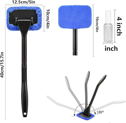 desin Car Windshield Cleaner Tool with Extendable Handle, Inside Auto Window Glass Cleaning Kit with 5 Washable Microfiber Pads, Streak-Free Defogger Wand for Deep Dashboards & SUVs