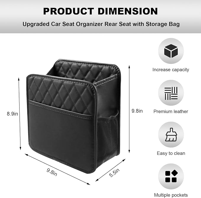 Car Back Seat Organizer, Foldable Leather Backseat Hanging Storage Bag with Adjustable Strap, Multifunction Seat Back Organizer Large Capacity Storage Bag with Mesh Pocket