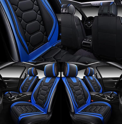 OASIS AUTO Car Seat Covers Front Seats, Sporty Honeycomb Waterproof Faux Leather Protectors, Universal Fit for SUV, Sedan, Truck Interior Accessories (OS-004 Black&Blue)